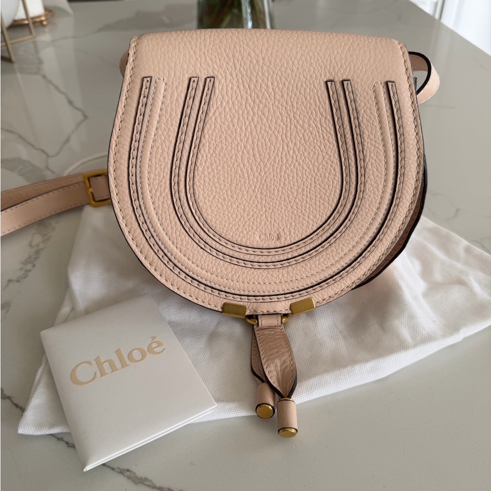 Chloe Softy Pink Marcie Saddle Leather Crossbody Bag